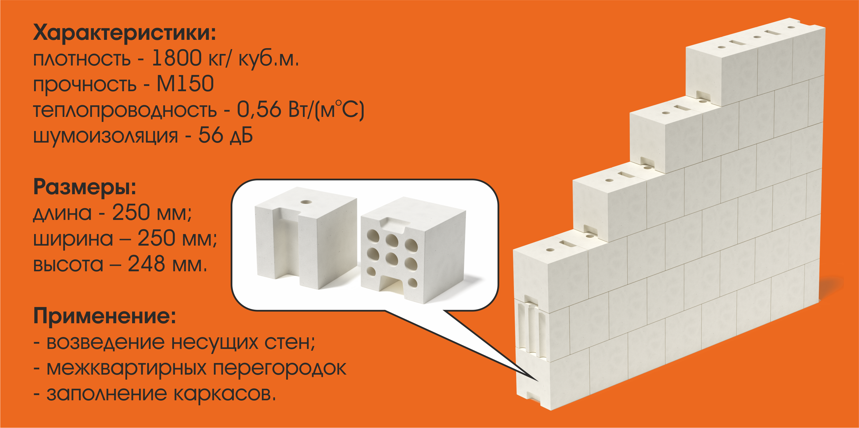 Силикатный пустотелый блок СБПу (кубик) Красноярск